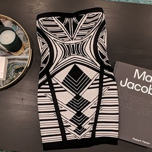 Black and White Strapless Bodycon Dress